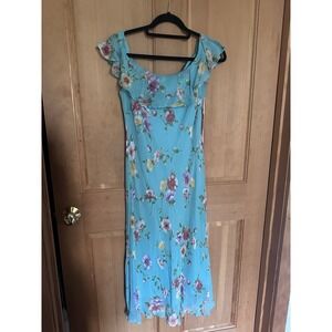 Vintage Ralph Lauren 100% Silk Midi Dress Sz 10 Floral Wedding 90s Bias Cut